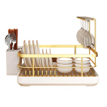 Dish Drying Rack with ABS Cutlery Drainer and Utensil Holder Efficient Kitchen Counter Organizer for Plates Bowls Glasses