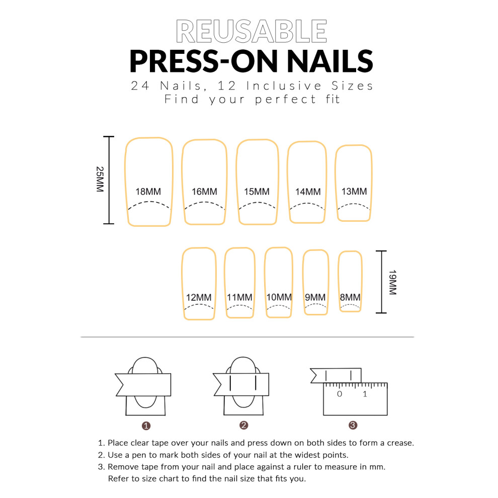 Hue-Grain French Tip Press On Nails - Long Lasting & Reusable