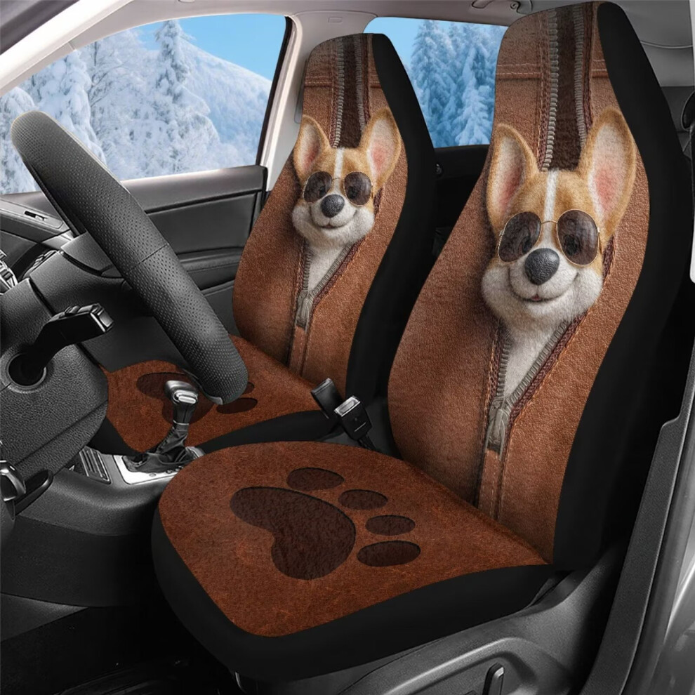 Non-Slip Corgi Print Car Seat Covers (2Pcs) Â Universal Fit For Cars, Suvs & Trucks, Compatible With All Front Seats Coral 9193271995418