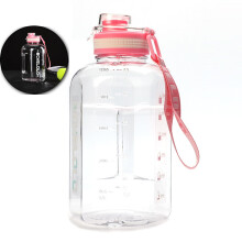 Water Jug with Flip-top Lid and Handle Strap, Leak-proof Reusable Time Marker Reminder Large Capacity Water Bottle for Outdoor Sports Gym Hiking