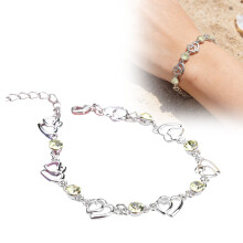Silver Heart Bracelet with Shiny Crystal, Adjustable 8.66", Compatible with Women, Mom, Wife – Mother's Day, Birthday, Christmas Gift