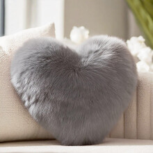 Grey Heart Pillow, Faux Fox Fur Throw Pillow for Bed/Chair/Sofa – Soft Fluffy Plush Decor Cushion, Compatible with Home Decor