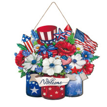 Independence Day Welcome Door Sign, Patriotic Paper Wreath for Front Door, Courtyard & Photo Props – Compatible with US Holidays
