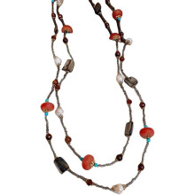Lange, mehrlagige Boho-Halskette für Damen, lange Halskette mit Muschelperlen, Boho-Vintage-Halskette für Damen, Sommer-Strand-Kostümschmuck