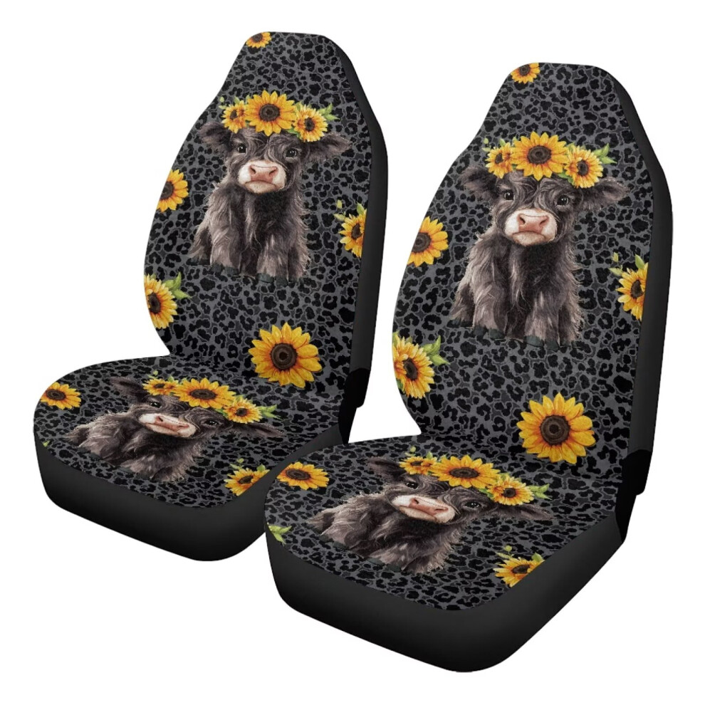 Car Seat Cover Universal Baby Highland Cow Leopard Print Front Auto Cushion Cover Fit For Cars Suv Truck, 2Pcs/Set, Car Interior Accessories Coral 9193271996101