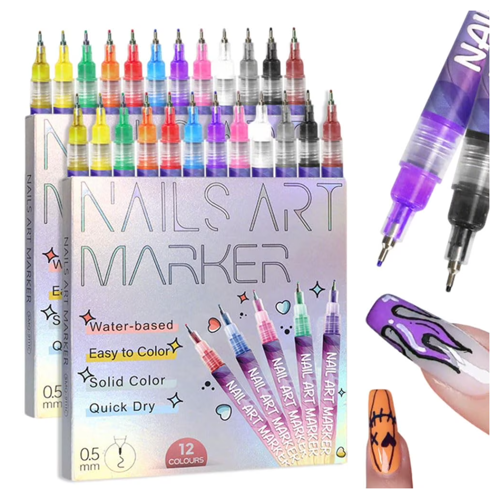12-Color Nail Art Pens Set, 2026 New Gel Nail Markers for DIY Drawing, Liner & Dotting â Compatible with Gel Nails