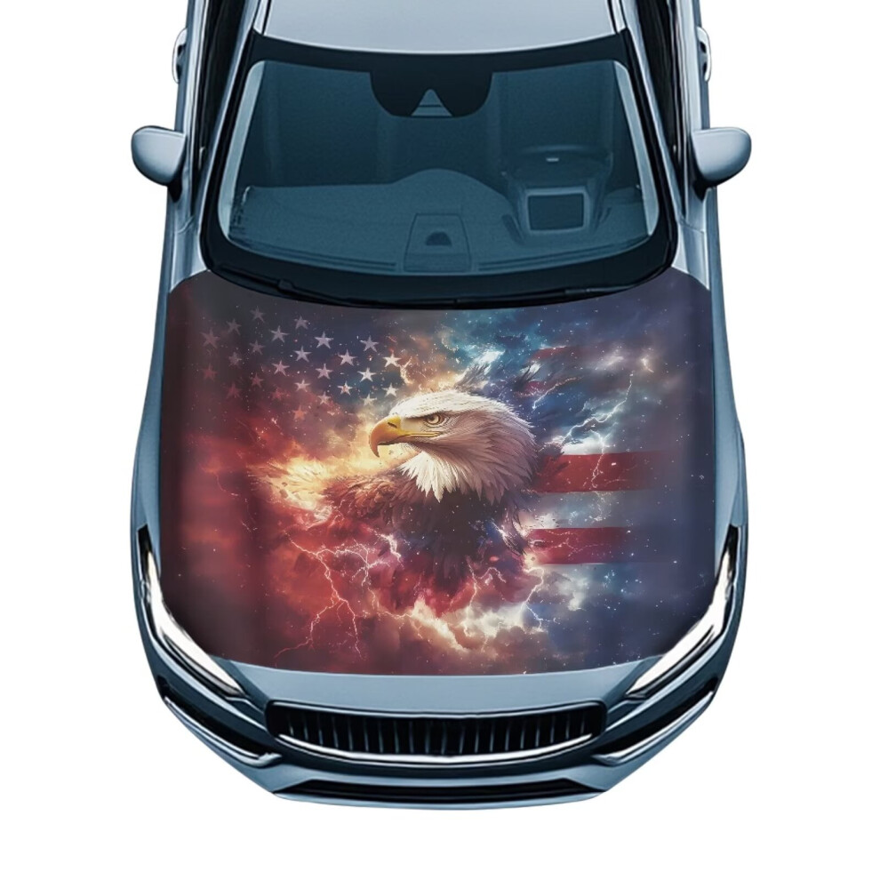 Eagle American Flag Car Hood Cover Â Windproof Polyester Bonnet Banner, Easy Install, All-Season Protection, Compatible With Most Cars 9193271996057