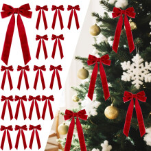 Senjie 16Pcs Velvet Ribbon Bows (5"x10", 1" wide) – Red Christmas Tree, Garland, Wreath, Gift Wrap & DIY Decor – Compatible with Rustic Vintage