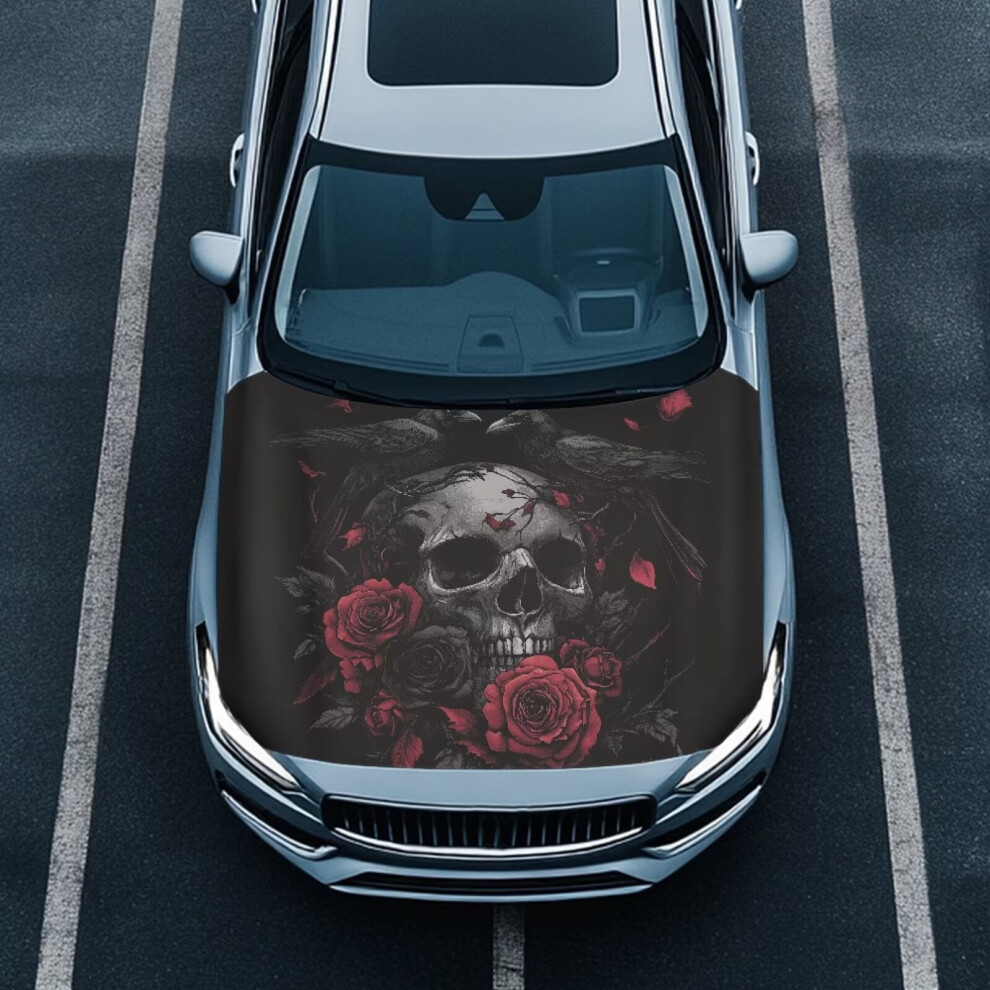 Halloween Rose Skull Car Hood Cover Â Windproof Polyester, Elastic Fit For Most Cars, Suvs, Trucks, Pickups 9193271994084