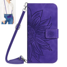 Compatible with Samsung Galaxy S22 Case – Embossed Flower PU Leather Crossbody Wallet Flip Folio with Card Holder, Magnetic Closure & Lanyard, Deep