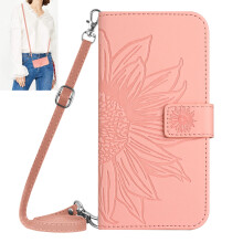 for Google Pixel 8 Case, Crossbody Wallet Phone Case Embossed Flower PU Leather with Card Holder, Magnetic Closure Flip Folio Case with Lanyard,Pink