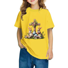 2025 Easter Children Clothing Easter Round Neck Short Sleeved Cotton Top for Boys Girls Middle-aged and Older Children
