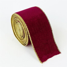 2.5 Inch Wired Velvet Ribbon - Gold Crushed Christmas Ribbon for Gift Wrapping, Tree Decor & Wreath Making (6.5ft Roll)