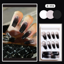 (Standard) Black Crystal Butterfly Fake Nails - Non-Toxic