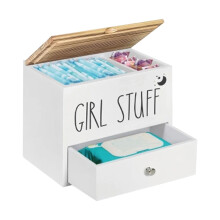 Wooden Feminine Product Organizer with Drawer and Lid Pad Desktop Storage Holder for Bathroom Accessories