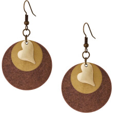 Vintage Bohemian Circular Disc Heart Dangle Drop Earrings, Boho Hippie Summer Jewelry Gift for Women
