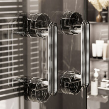 (Transparent Grey, 2 packs) No-Punch Waterproof Door Handle for Wood/Metal Doors
