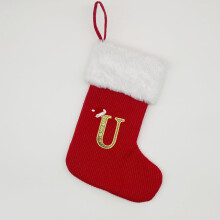 12 Inches Monogrammed Red Christmas Stockings, Knitted Xmas Stockings, Red Letter Stockings for Fireplace Christmas Holiday Party Decoration