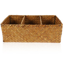 Woven Divided Storage Basket Hamper Simple Large Wicker with Lid