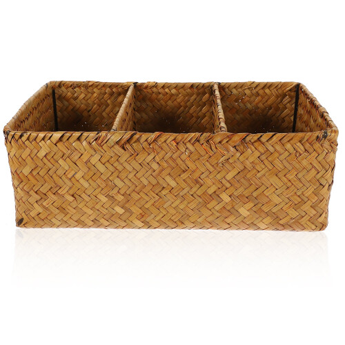 Woven Divided Storage Basket Hamper Simple Large Wicker with Lid