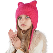 Kids Beanie Hat for Winter with Earfalp Children Cute Cat Ears Toddler Girls Boys Warm Wool Knit Ear Flap Cap