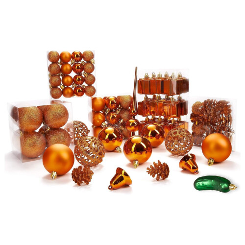 Christmas Ornaments Set Shatterproof Balls 101 pcs Orange 1
