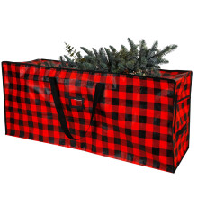 Extra Large Zippered Christmas Tree Storage Bag with Handles, Durable Tote for Tree, Wreaths & Decor – Black/White Plaid