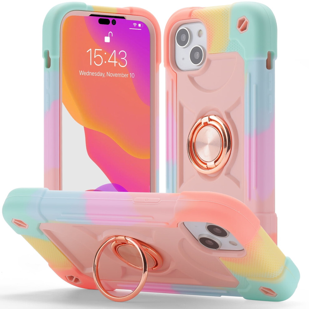 Tech Circle Case For Compatible With Iphone 14 Plus - Shockproof Kickstand Case With Phone Ring Holder, Rainbow Pink 9401284749943