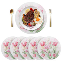 Tulip and Leaves Round Plate Mats Dining Table Placemat Set of 6 for Holiday Decoration