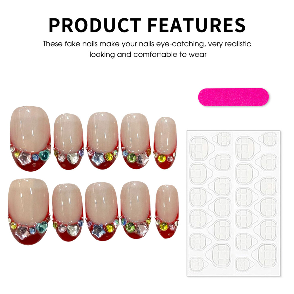 Dachuang Beauty (M) 10Pcs Glossy Rhinestone Artificial Nails Diy