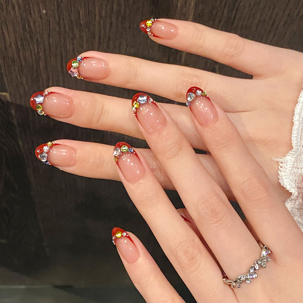 Dachuang Beauty (S) 10Pcs Glossy Rhinestone Artificial Nails Diy