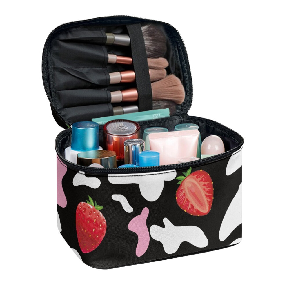 Strawberry Pattern Travel Makeup Case with Brush Slots