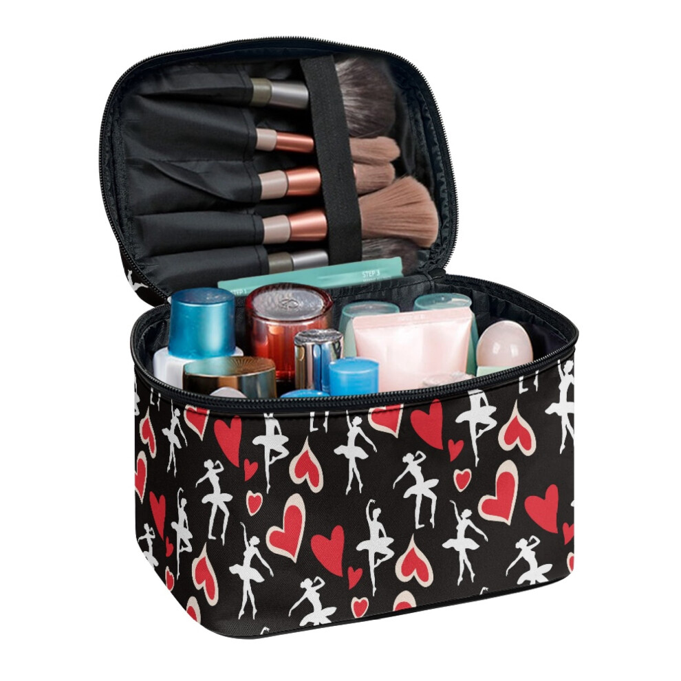 Portable Makeup Cosmetic Bag Organizer Make up Organizer Large Capacity Zipper Heart Dancer Print