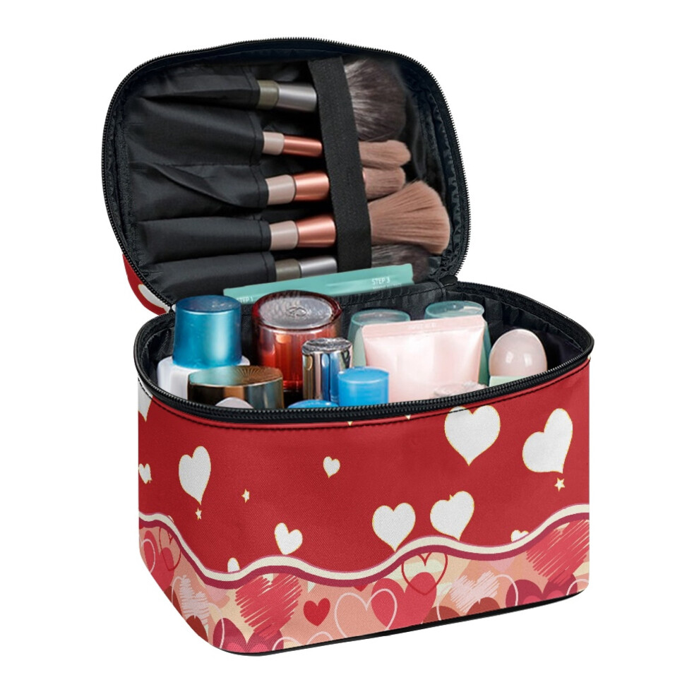 Travel Makeup Brush Case 8.86 x 6.5 x 5.9 Inches Red Heart Portable Polyester Travel Storage