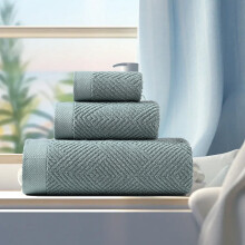 Basketweave Egyptian Cotton 3-Piece Towel Set (1 Bath, 1 Hand, 1 Face) – Ultra-Soft, Ribbed, Compact & Lightweight