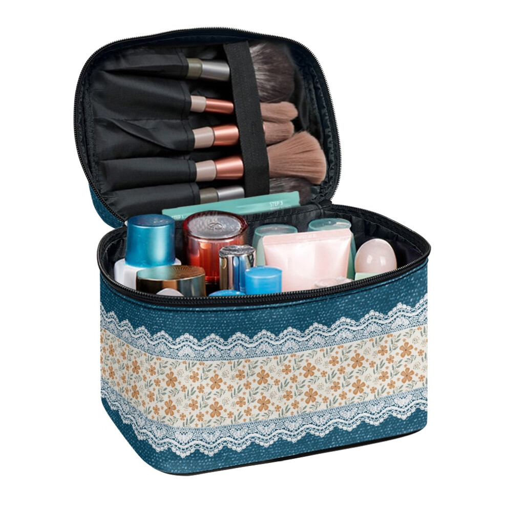 Stripes Travel Wash Cosmetic Bag 8.86 x 6.5 x 5.9 Inches Portable Makeup Bag with Brush Slots Female