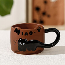 Cats Ear Ceramic Mugs – Overlapping & Lazy Black Cats Design, Personalized Big Ear Coffee Mug & Tea Cup for Home/Office, Handcrafted Stoneware