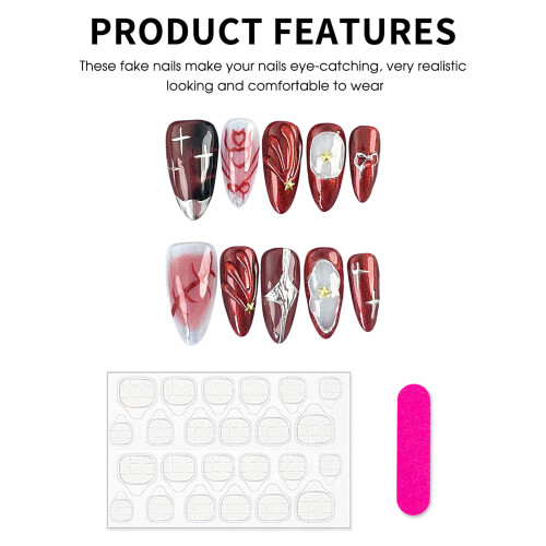 (XS) Star Press-on Nails - Red & White Unbreakable DIY