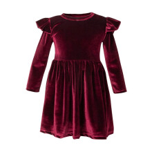Girls Velvet A-line Dress with Ruffle Long Sleeves