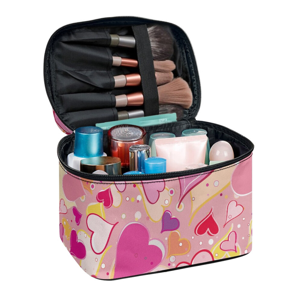 Cosmetic Bag Make Up Organizer Case Practical Portable Travel Cosmetic Bags with Brush Slots Multifunction Brush Protectors Colourful Hearts