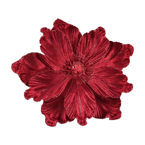 Rode glitter magnolia bloemdecoraties 22 cm 1