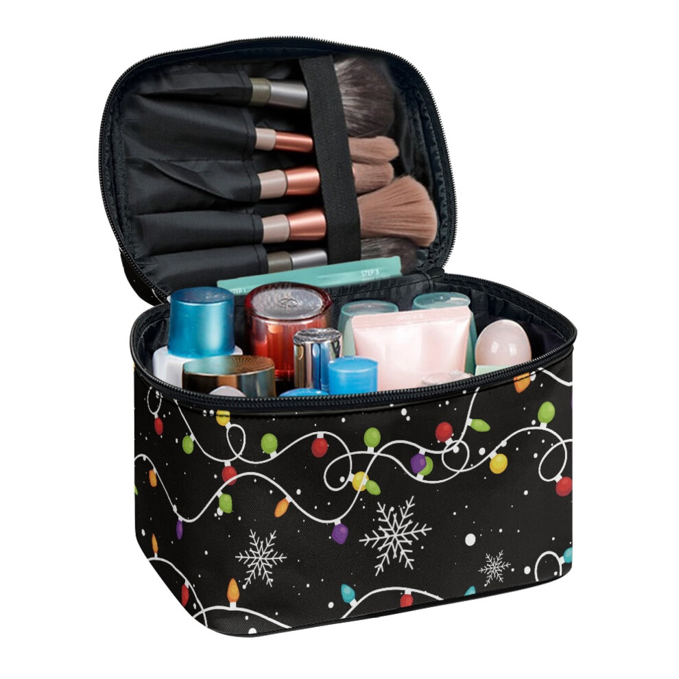 Makeup Bag Travel Cosmetic Bag Zipper Double Zipper Cosmetic Bag 8.86 x 6.5 x 5.9 Inches Birthdays(Colorful Lights and Snowflake)