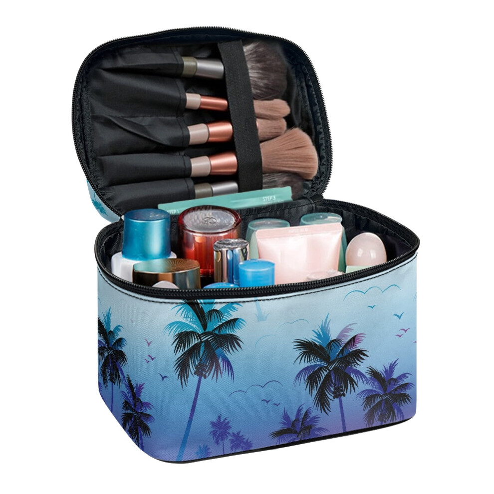 Travel Wash Cosmetic Bag with Brush Slots Cosmetic Bag Organizer Gifts for Women Men Practical With Zipper & Handle Storage, Coconut Tree Pattern