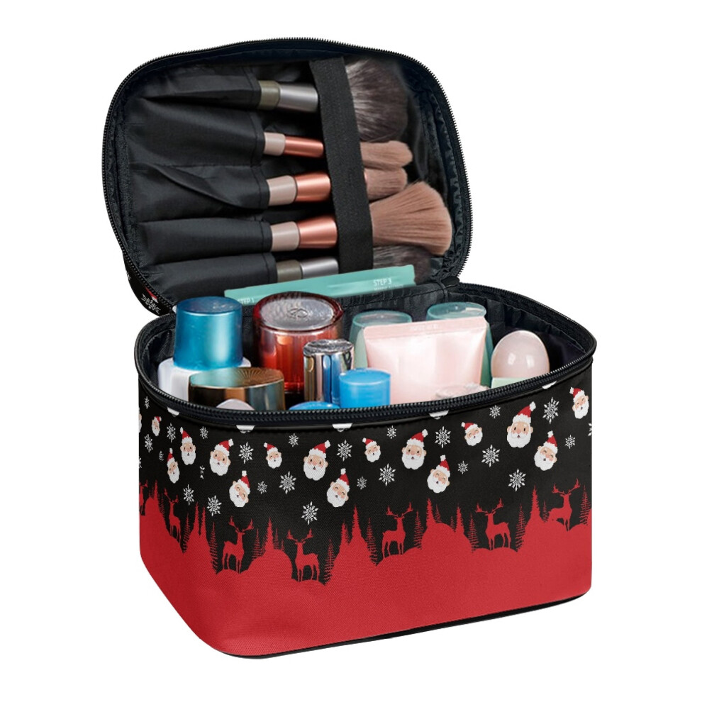 Father Christmas Snowflakes Portable Toiletry Cosmetic Travel Bag Large Capacity with Large Capacity Multi-Function Makeup Organizer Desktop Neatness