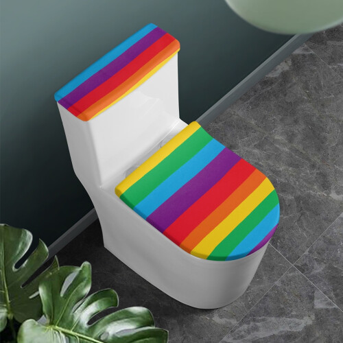 Toilet Cover Set Elastic Rainbow Stripes 2 Pack 2