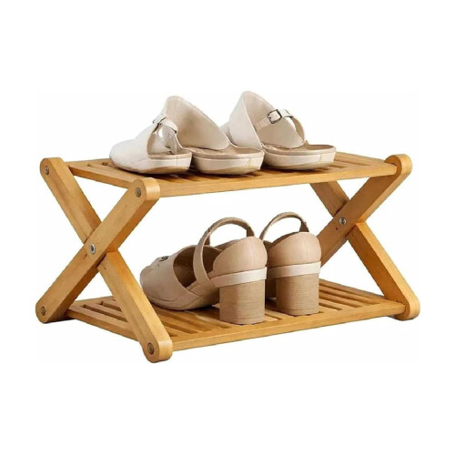 Bamboo Shoe Rack 2-Tier Foldable Corner Organizer 1