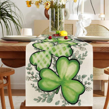 72" x 13" St. Patrick's Day Table Runner - Irish Green Clover Linen Table Flag for Dining, Coffee Table & Mantel Decor (1Pc)
