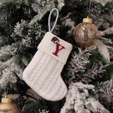 Christmas Stockings – 7.1" Embroidered Initial Cable Knit Mini with White Cuffs, Fireplace & Holiday Decor, Compatible with Standard Hooks
