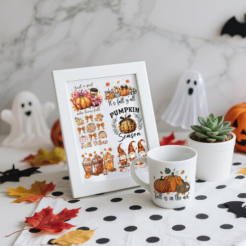 Fall UV DTF Stickers Maple Pumpkin Bow Cup Wraps 30 Sheets 2