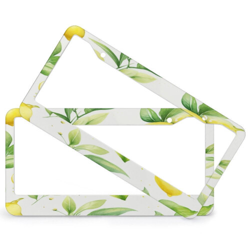 Watercolor Lemon and Green Leaves License Plate Frames 1